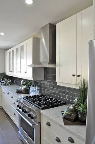 Grey Glossy Subway Tile Backsplash 