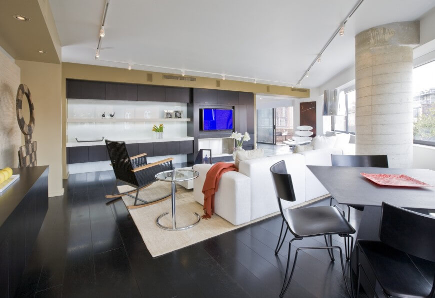Modern Living Room with Dark Wood Floor