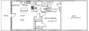 1 Bedroom and 1 Bathroom Barndominium Floor Plans